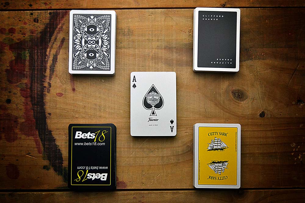 Promotional poker decks with ace, zenithal view