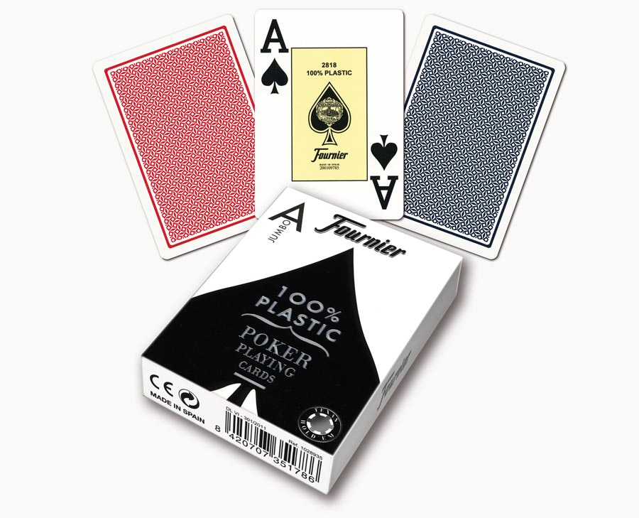 FOURNIER 2800 100% PLASTIC CASINO POKER PLAYING CARDS DECK JUMBO INDEX RED NEW 